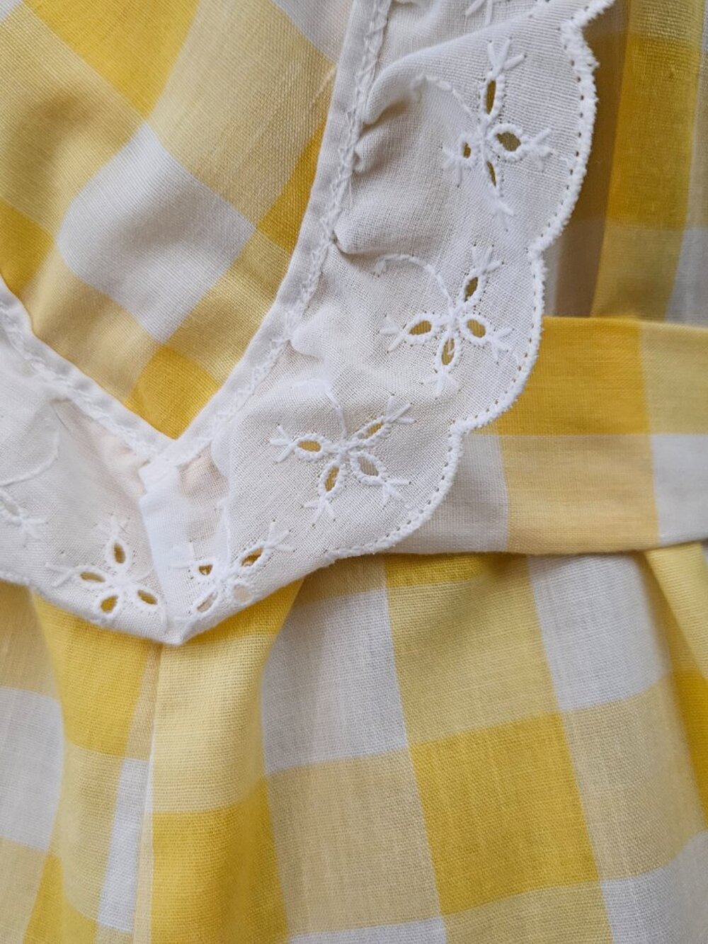 60s/70s Yellow Gingham Ruffled Trim Maxi Dress - Picture 6 of 15